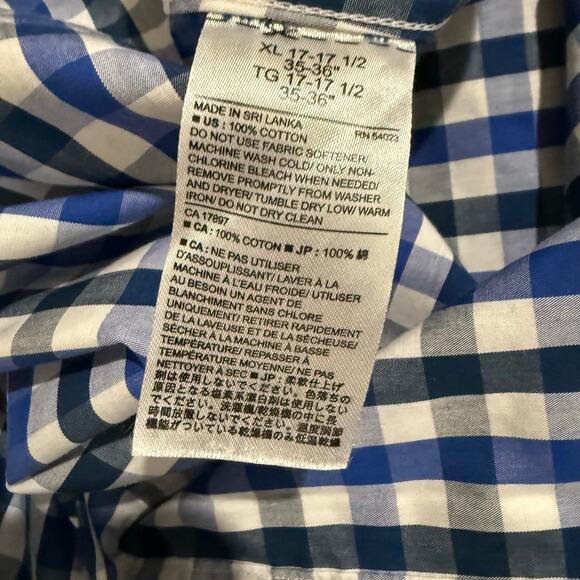 Banana Republic Men's Non-Iron Tailored Slim Fit Button Down XL Blue White Plaid - Picture 3 of 7